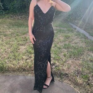 Windsor Black Sequin Slit Maxi Dress